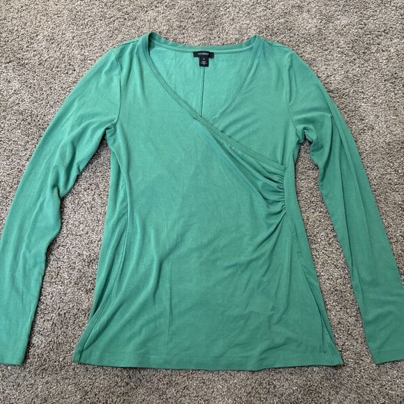 Anthropologie Halogen Blouse Top M Kelly Green Long Sleeve Cinched Waist‎ Casual - Picture 1 of 9